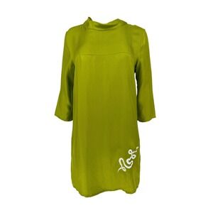 Massimo Alba Silk Shift Dress L Chartreuse Pea‎ Green Hand Painted Snake Tunic
